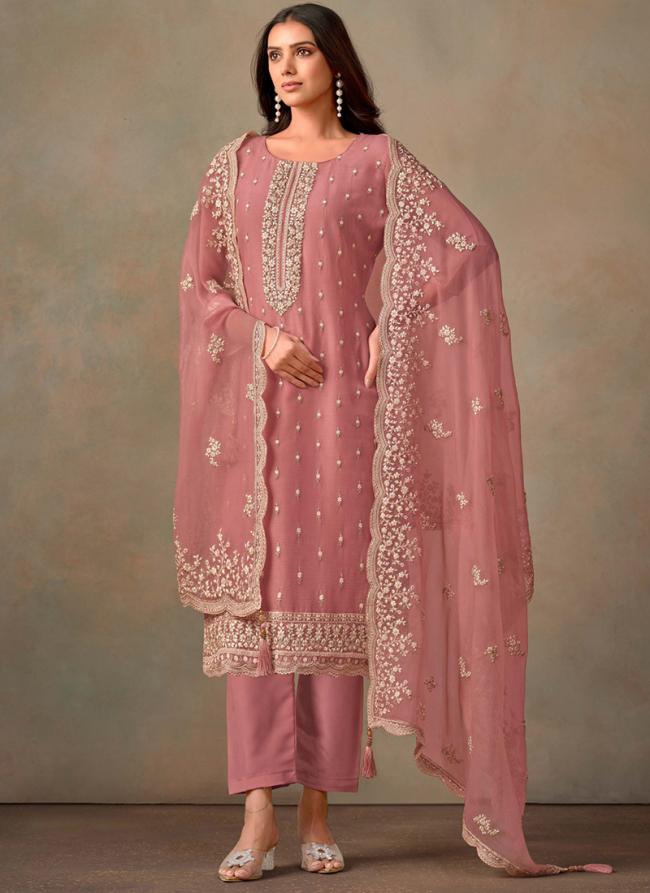 Organza Pink Festival Wear Sequins Work Straight Suit